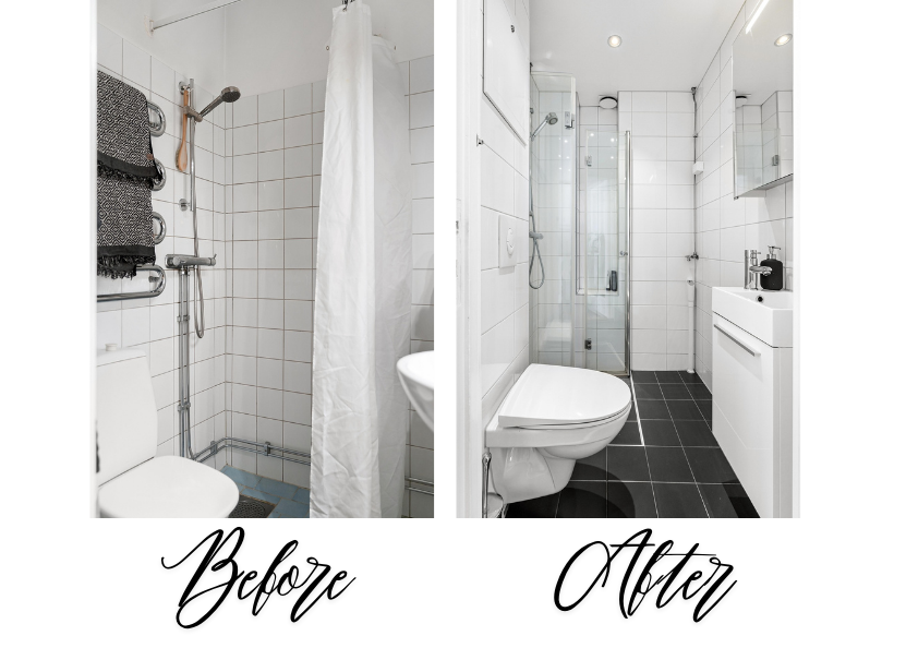 Bathroom before and after renovation side-by-side