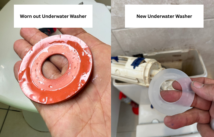 Flush washer before and after replacement