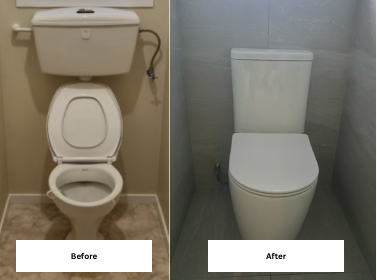 Old toilet and new toilet replacement example